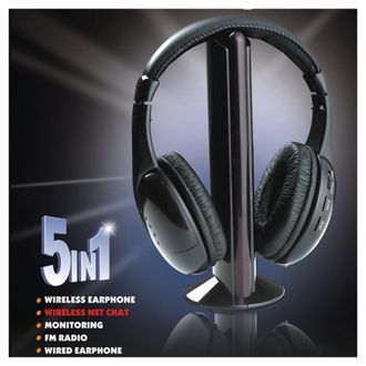 Trade Shop Trade Shop - Auriculares Inal&aacute;mbricos Auriculares 5 En 1 Radio De Micr&oacute;fono Inal&aacute;mbrico Wi-fi Fm