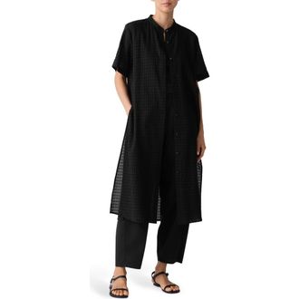 Eileen Fisher Longline Organic Cotton Blend Button-Up Shirt in Black at Nordstrom Rack, Size Xx-Small