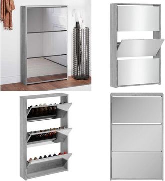vidaXL Scarpiera con Specchio a 3 Livelli Grigio sonoma 63x17x102,5 cm - Scarpiera con specchio - Scarpiera per ingresso