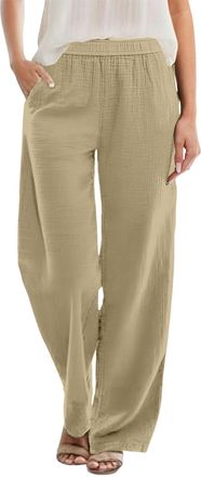 Generic Womens Wide Leg Summer Trousers Womens Plus Size Loose Cotton and Linen Casual Pants Beige