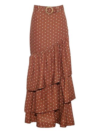 Cara Cara Priya polka-dot ruffle maxi skirt - women - Polyester/Linen/Flax - 0 - Brown