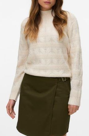 Vero Moda Virgo Cable Stripe Mock Neck Sweater in Birch at Nordstrom Rack, Size X-Small