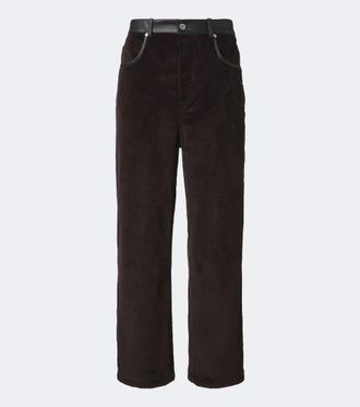 Bottega Veneta Leather-trimmed cotton corduroy straight pants