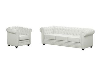 Vente-Unique Divano CHESTERFIELD 3 posti e poltrona in similpelle Bianco