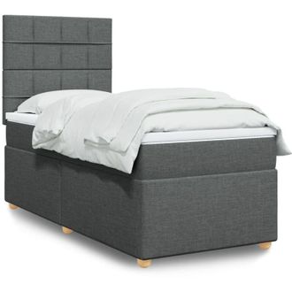 vidaXL Vidaxl - Cama Box Spring Con Colch&oacute;n Tela Gris Oscuro 90x200 Cm
