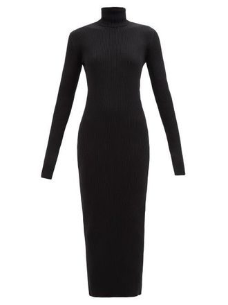 Raey Responsible Merino Wool Rib Roll-neck Dress - Womens - Black