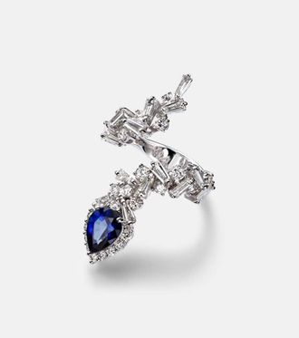 Yeprem Reign Supreme 18kt white gold ring with diamonds and sapphire