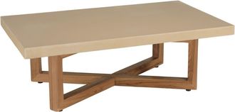 Macabane Mesa baja rectangular de hormig&oacute;n con patas cruzadas de teca