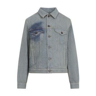 Jean Paul Gaultier Jassen, Dames, Blauw, XS, Denim, Denim Jack met Gezichtsprint