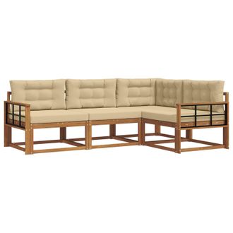 vidaXL Conjunto De Sof&aacute;s De Exterior Con Coj&iacute;n 4 Pcs Natural Y Beige Vidaxl