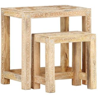 vidaXL Juego De Mesitas Auxiliares 2 Piezas Madera Maciza De Mango Vidaxl