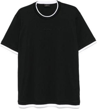 Brioni Geborduurd Logo Crew Neck T-shirt - Heren - T-shirts - Zwart - 2XL - Katoen - Tops