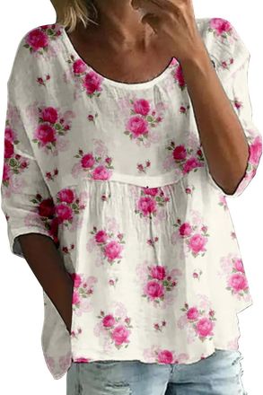 Generic Boho Tops for Women UK 3/4 Sleeve Floral Printed Casual Loose Tunic Tops Floaty Lightweight Summer T-Shirts Bohemian Elegant Comfort Cute Tees Plus Si