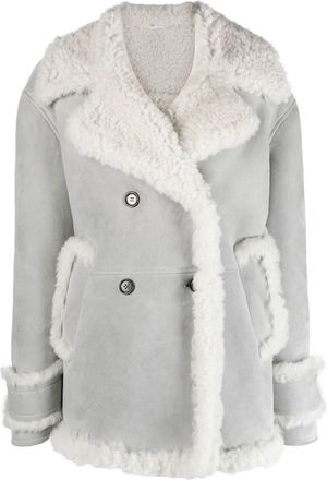 Thom Browne double-breasted shearling peacoat - women - Sheep Skin/Shearling - 40 - Grey