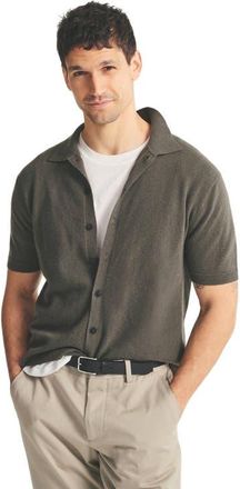 Naadam Signature Cashmere Short Sleeve Button Down in Dusty Olive at Nordstrom, Size X-Small