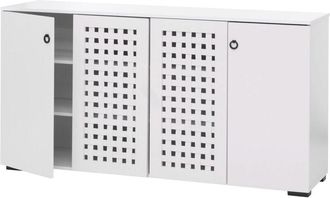 Hhg [NON UTILIZZATO] Credenza HHG-363, madia armadietto, design 3D vimini 4 ante 9 scomparti con chiusura ammortizzata, 83x159x37cm, bianco