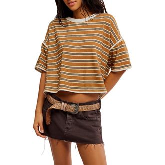 Free People Clean Rugby Stripe Cotton Top in Almond Combo at Nordstrom, Size X-Large