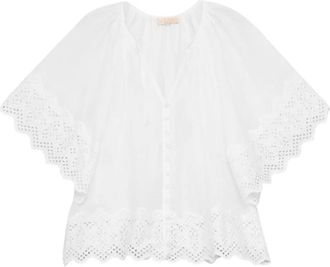 byTiMo Slub eyelet-trimmed blouse - White