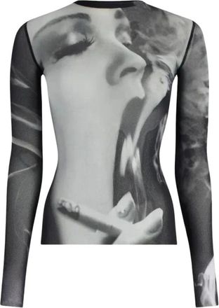 Jean Paul Gaultier Top Smoking in Rete Stampato da Donna - - Tops - Donna - Nero - M
