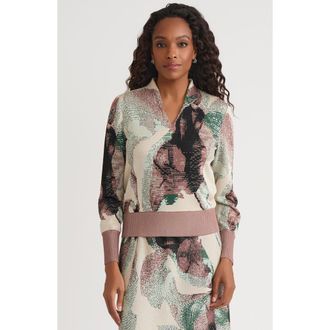 Misook Abstract Jacquard Soft Knit Sweater in Dark Ivy/midnight Umber at Nordstrom, Size Xx-Large