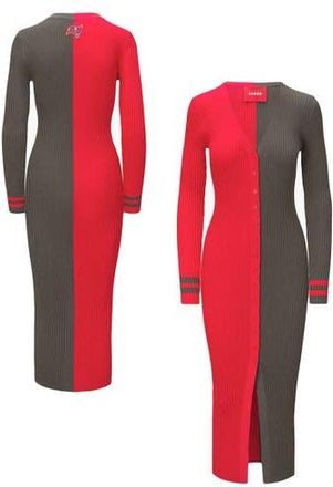 Staud Womens STAUD Red/Pewter Tampa Bay Buccaneers Shoko Knit Button-Up Sweater Dress at Nordstrom, Size X-Large