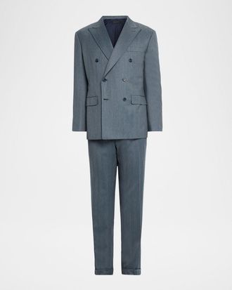 Brioni Mens Wool Plume Double-Breasted Suit