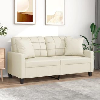 vidaXL Sof&aacute; De 2 Plazas Con Cojines Cuero Sint&eacute;tico Color Crema 140 Cm Vidaxl