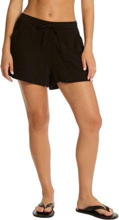 Sea Level Australia Sunset Beach Cotton Gauze Cover-Up Shorts in Black at Nordstrom, Size X-Small