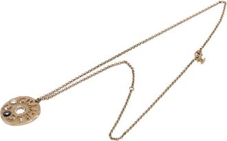 Chanel 1990-2010 vegulde rhalsketting met imitatieparel en stras logo hanger - Goud