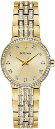 Bulova Womens Crystal Gold Dial Watch