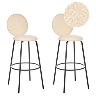 Beliani Conjunto De 2 Sillas De Bar De Boucl&eacute; Patas De Acero Negro Respaldo Redondo Patas De Tapas Comedor Beige Claro Emery