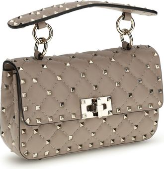 Valentino Garavani Womens Small Shoulder Bag | Rockstud Spike Na Poudre Calf Leather Bos Taurus Handbags Hand