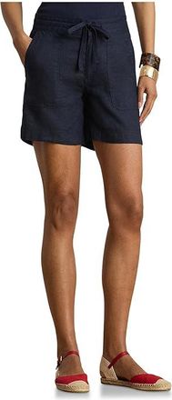 Lauren Ralph Lauren Linen Wide-Leg Drawcord Shorts Womens Jumpsuit & Rompers One Piece Lauren Navy : 10