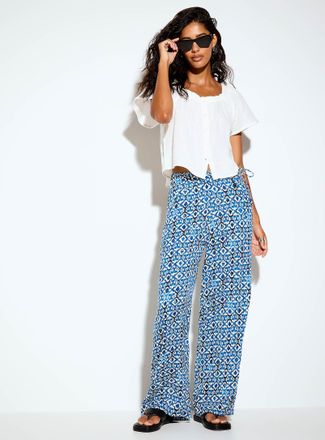 Ichi Womens Asymmetrical drawstring waist wide-leg pant