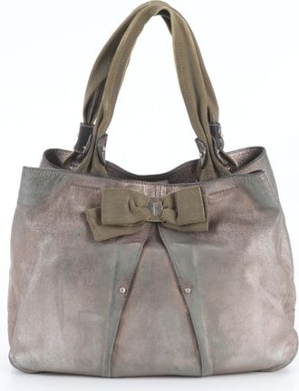 Ferragamo Green Khaki Leather Handbag Shoulder Bag Tote Bag (Pre-Owned)