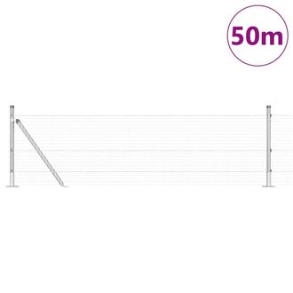 Berkfield Home Modern Welded Wire Fence with 13 Flanged Posts 0.6x50 m Galvanise in Silver