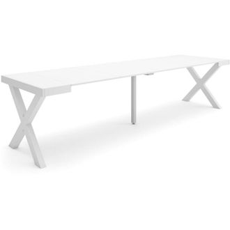Skraut Home Mesa Consola Extensible, Mesa Comedor Plegable, 300, Para 14 Comensales, Patas Madera Maciza, Estilo Moderno, Blanco - Skraut Home