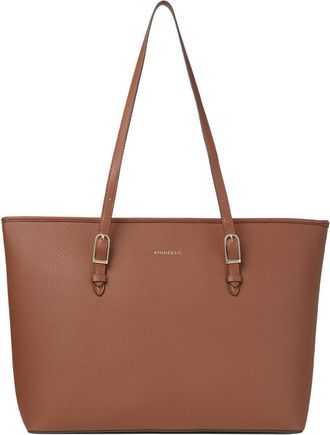 Fiorelli Womens Etta Buckle Tote Bag, Stylish Large Capacity Shoulder Handbag with Internal Pocket & Detachable Pouch, Tan Faux Leather