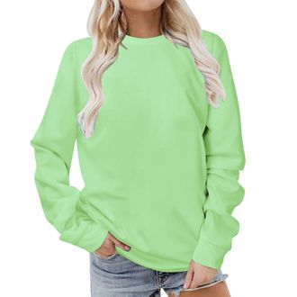 Generic Sweatshirts for Women UK Clearance Long Sleeve Tops Solid Oversized Jumpers Classic Crew Neck Tunic Sweatshirt Casual Loose Pullover Christmas Lightwe