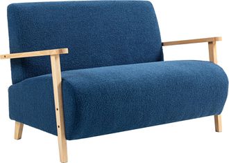 OEM Sof&aacute; De 2 Plazas Tapizado En Borreguito 118 Cm Con Acolchado Grueso Reposabrazos Y Patas De Madera Azul Oscuro