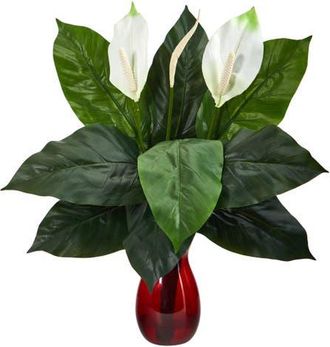 Nearly Natural 24-in Spathiphyllum Artificial Plant in Ruby Planter in Green at Nordstrom