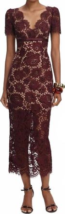 Self Portrait Floral Lace Midi Dress In Burgundy