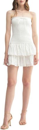 All in Favor Strapless Smocked Ruffle Hem Minidress in Off White at Nordstrom, Size Small