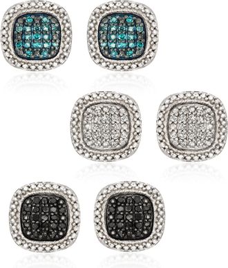 Ross-Simons Multicolored Pave Diamond Jewelry Set: 3 Pairs Of Earrings in Sterling Silver