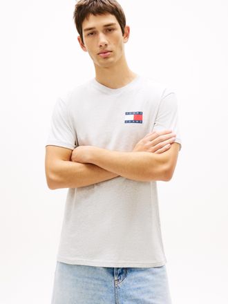Tommy Jeans T-Shirt TOMMY JEANS TJM SLIM ESSENTIAL FLAG TEE EXT, Herren, Gr. M, ice grau htr, Single Jersey, Obermaterial: 100% Baumwolle, slim fit normal, Rundha