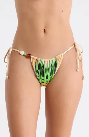 AFRM Cali Side Ties Bikini Bottoms in Lime Butterfly at Nordstrom, Size X-Small