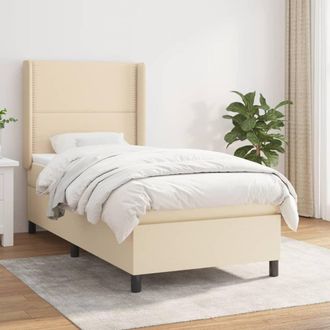 vidaXL Cama Box Spring Con Colch&oacute;n Tela Color Crema 100x200 Cm Vidaxl