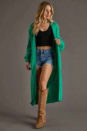 Panache Soft Knit Duster Cardigan In Green
