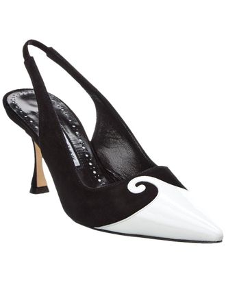 Manolo Blahnik Zaborus 70 Leather & Suede Slingback Pump