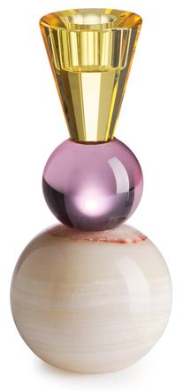 IVV mar-ball two-tone glass candleholder purple/yellow light marble base h- 17 diam- 8.2 cm